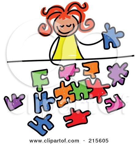 Royalty-Free (RF) Clipart Illustration of a Childs Sketch Of A Girl Playing With A Puzzle by Prawny