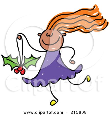 Royalty-Free (RF) Clipart Illustration of a Childs Sketch Of A Girl Carrying A Holly Christmas Ornament by Prawny