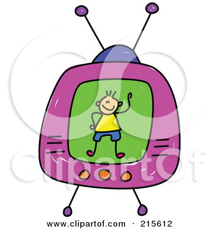 Royalty-Free (RF) Clipart Illustration of a Childs Sketch Of A Boy On A Tv Screen by Prawny