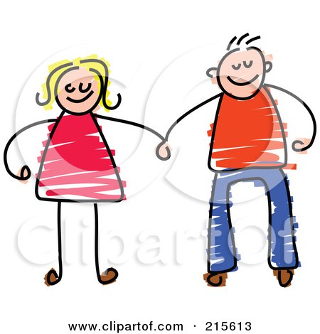 Royalty-Free (RF) Clipart Illustration of a Childs Sketch Of A Happy Couple Holding Hands by Prawny