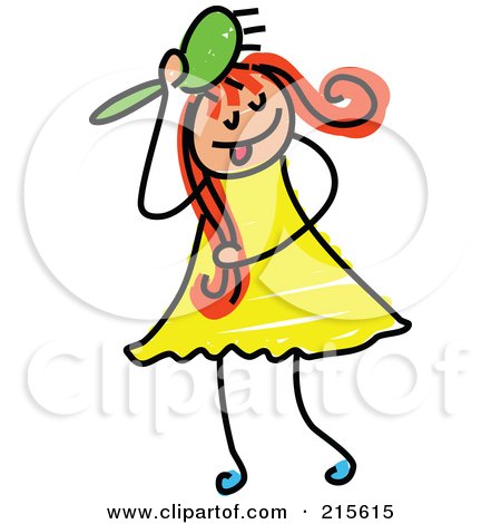 Royalty-Free (RF) Clipart Illustration of a Childs Sketch Of A Girl Brushing Her Hair by Prawny