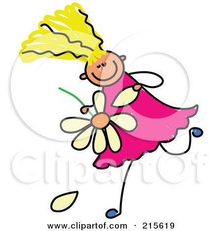 Royalty-Free (RF) Clipart Illustration of a Childs Sketch Of A Blond Girl Playing He Loves Me, He Loves Me Not by Prawny