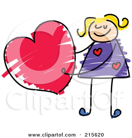 Royalty-Free (RF) Clipart Illustration of a Childs Sketch Of A Girl Holding A Heart by Prawny