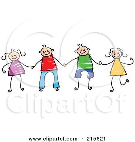 Royalty-Free (RF) Clipart Illustration of a Childs Sketch Of Boys And Girls Holding Hands - 1 by Prawny