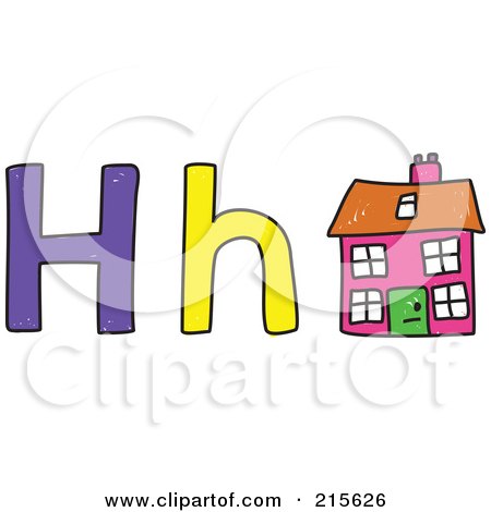 Royalty-Free (RF) Clipart Illustration of a Childs Sketch Of A Capital And Lowercase Letter H With A House by Prawny