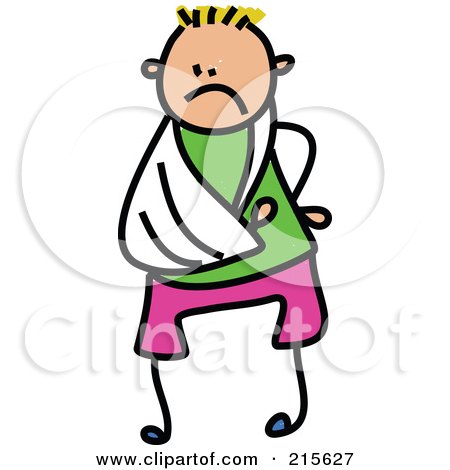 Royalty-Free (RF) Clipart Illustration of a Childs Sketch Of A Blond Boy With His Arm In A Sling by Prawny