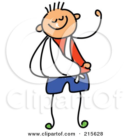 Royalty-Free (RF) Clipart Illustration of a Childs Sketch Of Strong Boy With His Arm In A Sling by Prawny