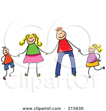 Royalty-Free (RF) Clipart Illustration of a Childs Sketch Of A Happy Family Holding Hands by Prawny