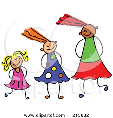 Royalty-Free (RF) Clipart Illustration of a Childs Sketch Of A Line Of Girls Of Different Sizes by Prawny