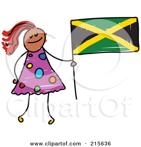 Royalty-Free (RF) Clipart Illustration of a Childs Sketch Of A Girl Holding A Jamaican Flag by Prawny