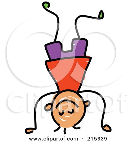 Royalty-Free (RF) Clipart Illustration of a Childs Sketch Of A Boy Doing A Hand Stand by Prawny