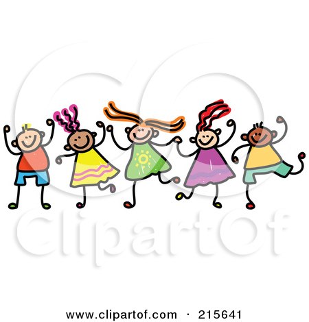 Royalty-Free (RF) Clipart Illustration of a Childs Sketch Of Boys And Girls Holding Hands - 4 by Prawny