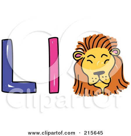 Royalty-Free (RF) Clipart Illustration of a Childs Sketch Of A Capital And Lowercase Letter L With A Lion by Prawny