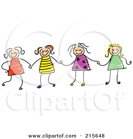 Royalty-Free (RF) Clipart Illustration of a Childs Sketch Of Four Girls  Holding Hands by Prawny