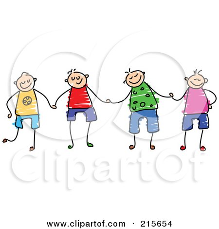 Royalty-Free (RF) Clipart Illustration of a Childs Sketch Of A Group Of Happy Boys Holding Hands by Prawny