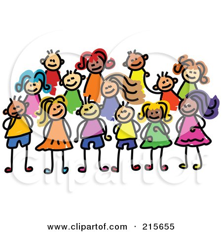 Royalty-Free (RF) Clipart Illustration of a Childs Sketch Of A Posing Group Of Kids by Prawny