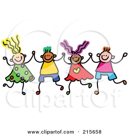 Royalty-Free (RF) Clipart Illustration of a Childs Sketch Of Boys And Girls Holding Hands - 3 by Prawny