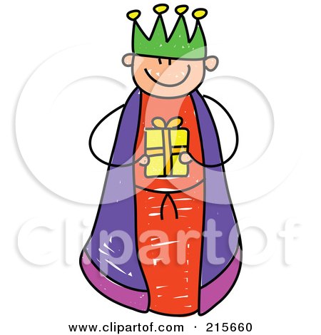Royalty-Free (RF) Clipart Illustration of a Childs Sketch Of A Boy King Holding A Gift by Prawny