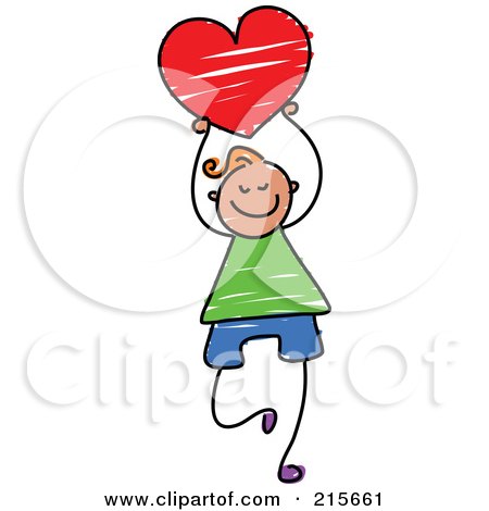 Royalty-Free (RF) Clipart Illustration of a Childs Sketch Of A Boy Holding A Red Heart by Prawny