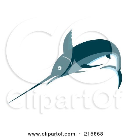 Royalty-Free (RF) Clipart Illustration of a Blue Marlin Fish Jumping - 1 by patrimonio