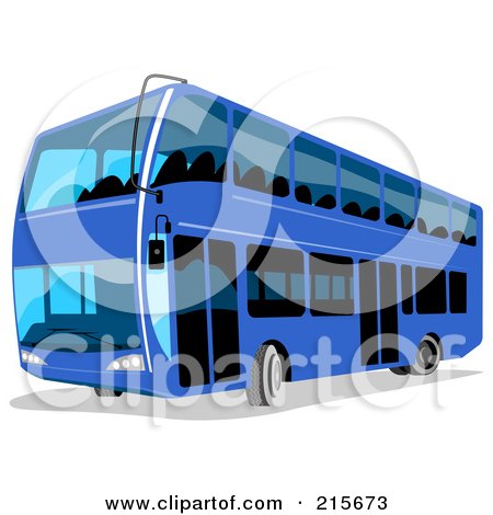 Royalty-Free (RF) Clipart Illustration of a Modern Blue Double Decker Bus by patrimonio