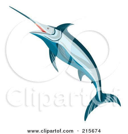 Royalty-Free (RF) Clipart Illustration of a Blue Marlin Fish Jumping - 2 by patrimonio