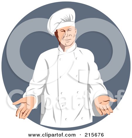 Royalty-Free (RF) Clipart Illustration of a Retro Chef Over A Gray Circle by patrimonio
