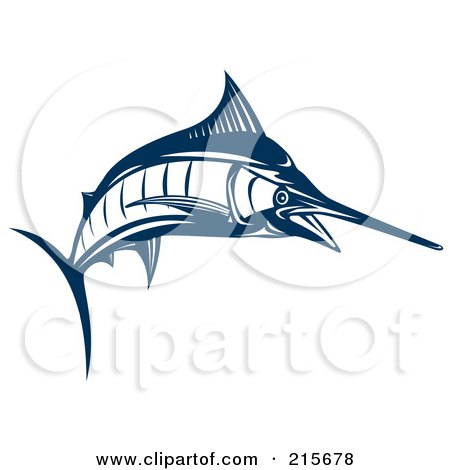 Royalty-Free (RF) Clipart Illustration of a Blue Marlin Fish Jumping - 4 by patrimonio