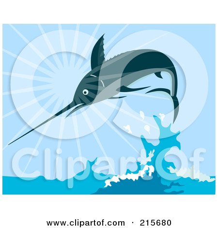 Royalty-Free (RF) Clipart Illustration of a Blue Marlin Fish Leaping - 1 by patrimonio
