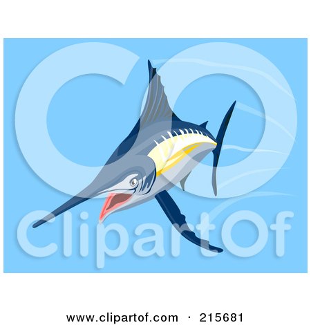 Royalty-Free (RF) Clipart Illustration of a Blue Marlin Fish Swimming by patrimonio