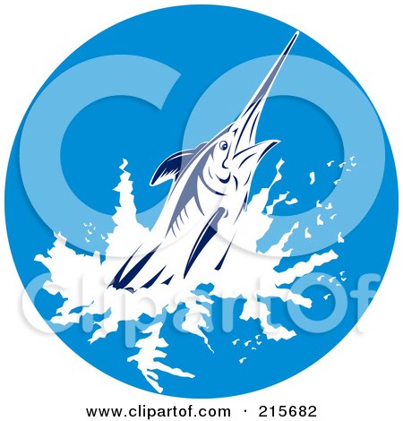 Royalty-Free (RF) Clipart Illustration of a Blue Marlin Fish Splashing by patrimonio