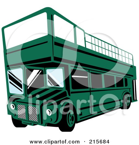 Royalty-Free (RF) Clipart Illustration of a Retro Green Double Decker Bus by patrimonio