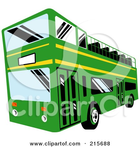 Royalty-Free (RF) Clipart Illustration of a Green And Yellow Double Decker Bus by patrimonio