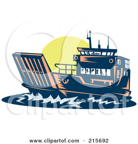 Royalty-Free (RF) Clipart Illustration of a Retro Boat At Sunset by patrimonio