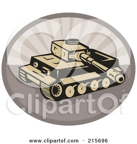 Royalty-Free (RF) Clipart Illustration of a Retro Battle Tank Over An Oval by patrimonio