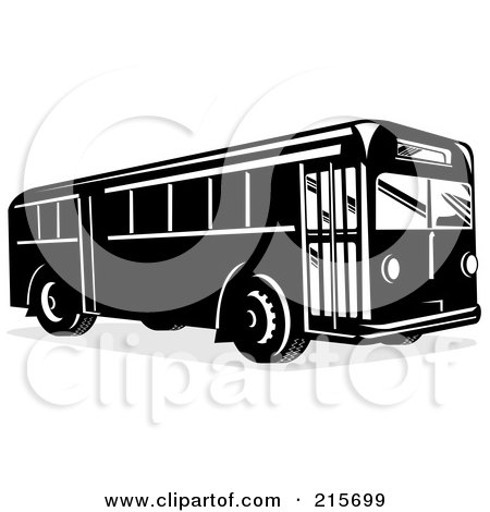 Royalty-Free (RF) Clipart Illustration of a Retro Black And White City Bus - 1 by patrimonio