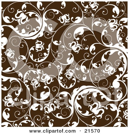 Clipart Illustration of a Floral Background Of White Flowers And Elegant Vines Over Brown by OnFocusMedia