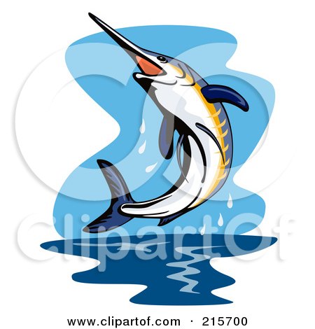 Royalty-Free (RF) Clipart Illustration of a Blue Marlin Fish Leaping - 3 by patrimonio