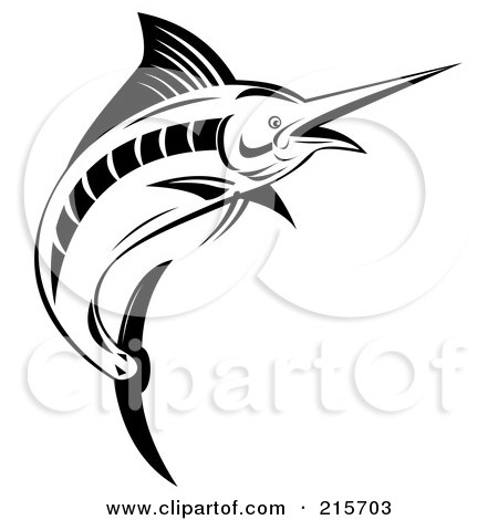 Royalty-Free (RF) Clipart Illustration of a Black And White Marlin Leaping by patrimonio