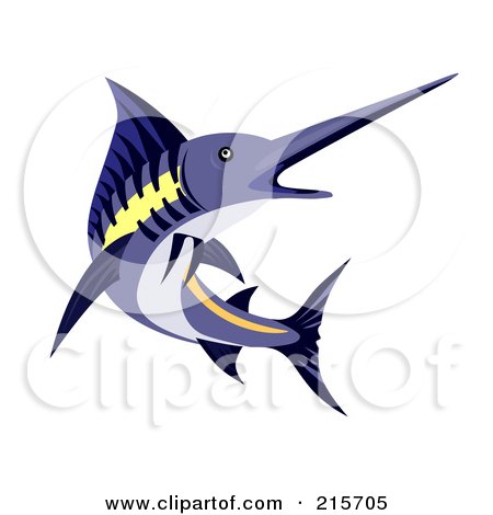 Royalty-Free (RF) Clipart Illustration of a Blue Marlin Fish Jumping - 3 by patrimonio