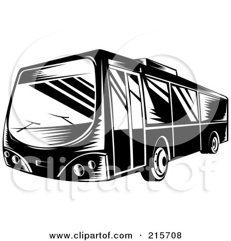 Royalty-Free (RF) Clipart Illustration of a Retro Black And White City Bus - 2 by patrimonio