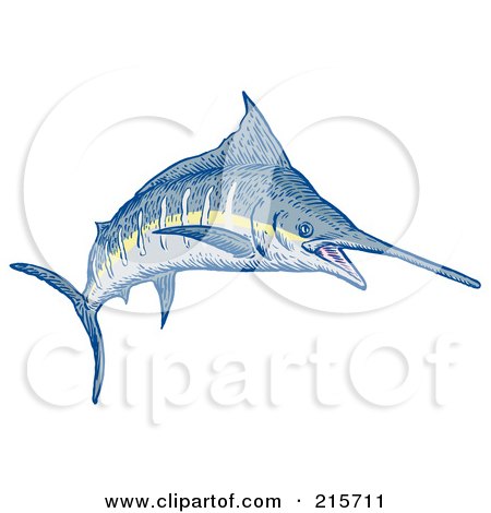 Royalty-Free (RF) Clipart Illustration of a Blue Marlin Fish Jumping - 6 by patrimonio