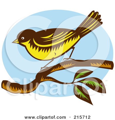 Royalty-Free (RF) Clipart Illustration of a Retro New Zealand Fantail Bird (Rhipidura Fuliginosa) Perched On A Branch by patrimonio