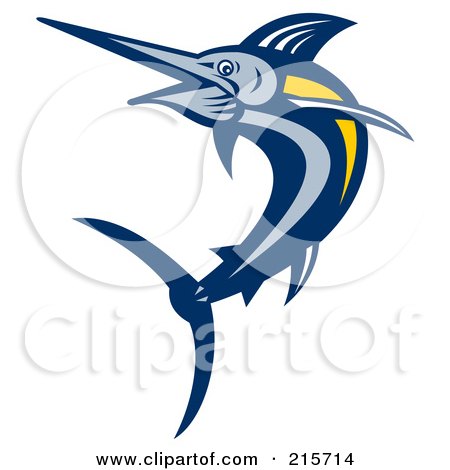 Royalty-Free (RF) Clipart Illustration of a Blue Marlin Fish Jumping - 5 by patrimonio