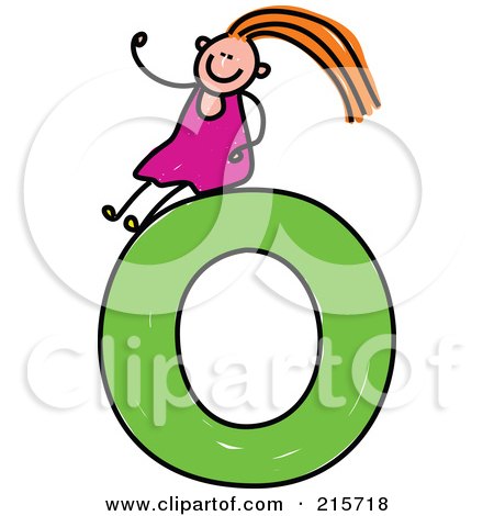 Royalty-Free (RF) Clipart Illustration of a Childs Sketch Of A Girl On Top Of A Capital Letter O by Prawny
