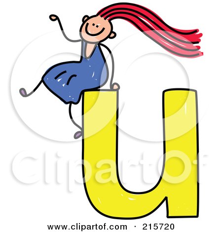 Royalty-Free (RF) Clipart Illustration of a Childs Sketch Of A Girl On Top Of A Lowercase Letter U by Prawny