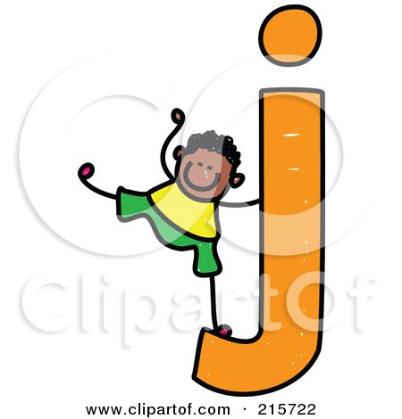 Royalty-Free (RF) Clipart Illustration of a Childs Sketch Of A Boy On A Lowercase Letter J by Prawny