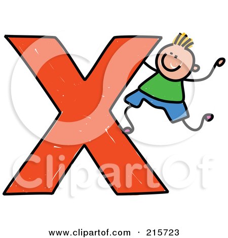 Royalty-Free (RF) Clipart Illustration of a Childs Sketch Of A Boy Climbing On A Capital Letter X by Prawny