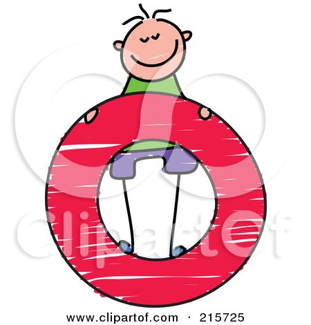 Royalty-Free (RF) Clipart Illustration of a Childs Sketch Of A Boy Standing On A Lowercase Letter O by Prawny