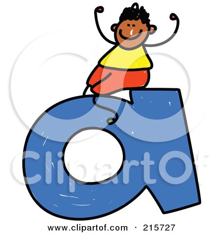 Royalty-Free (RF) Clipart Illustration of a Childs Sketch Of A Boy Sitting On A Lowercase Letter A by Prawny